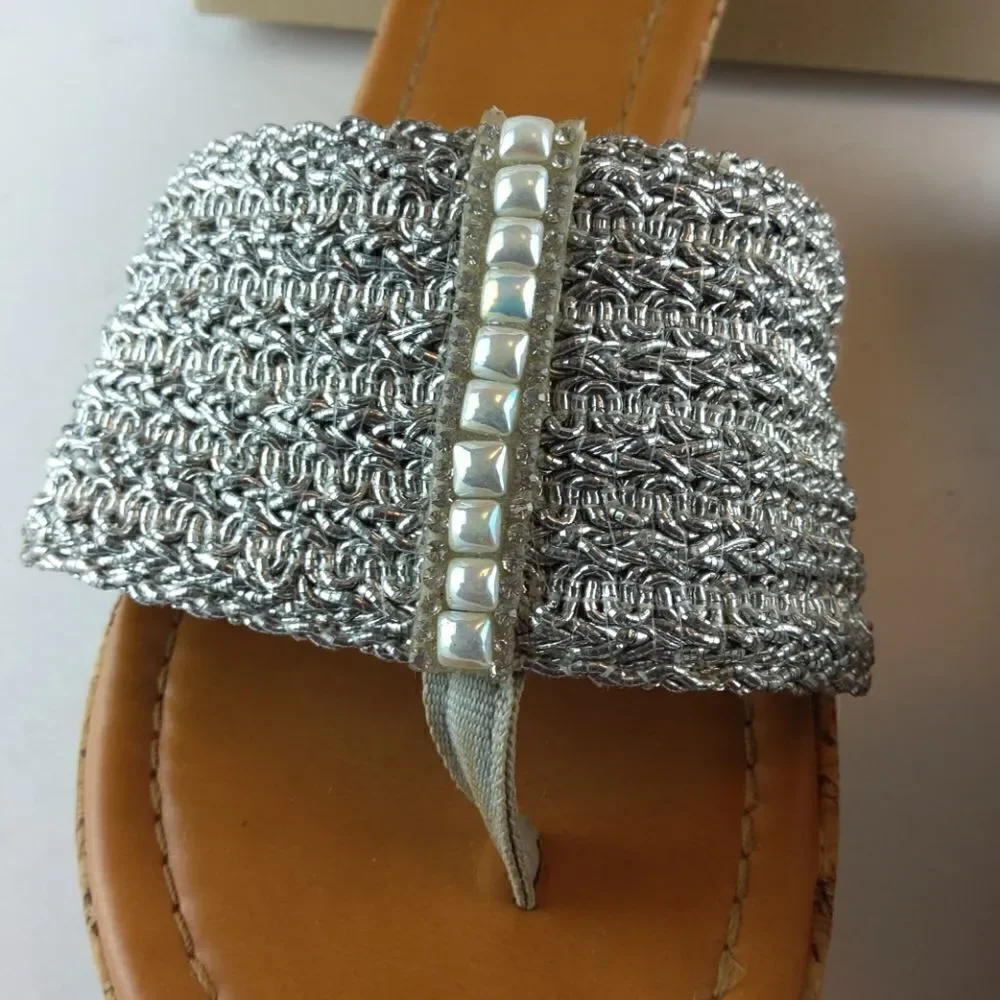 Jessica Cline Debut silver cork wedge heel slides